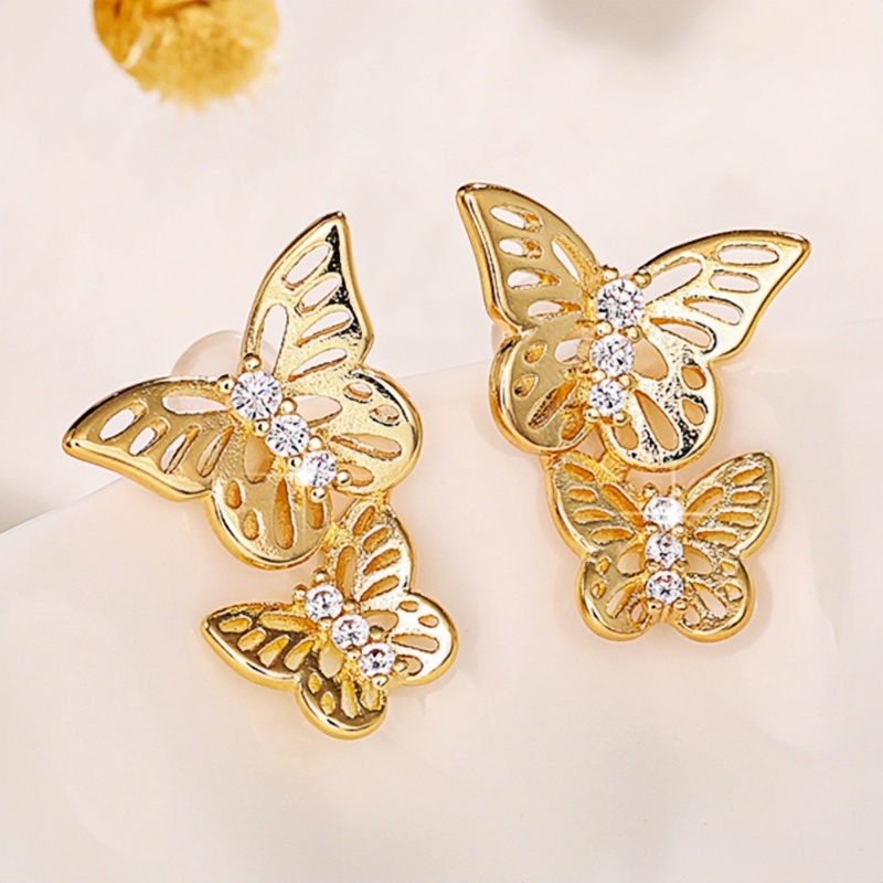 Women's Plated Butterfly Stud Earrings, Daily Wear
